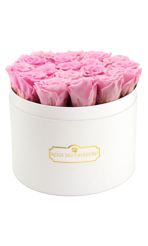 Jasnoróżowe Prawdziwe Wieczne Róże w Białym Dużym Boxie-1.jpg