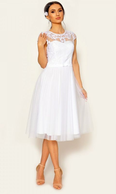 M&M - Biała sukienka midi z krótkim rękawkiem w przystępnej cenie  Model: ZF-6168 - Rozmiar: 36(S)