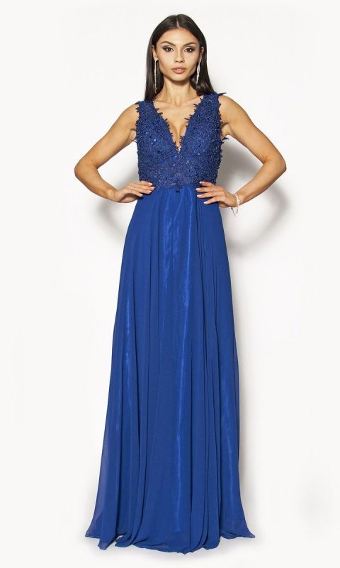 M&M - Długa szafirowa elegancka sukienka Model: IP-2955 - Rozmiar: 36(S)