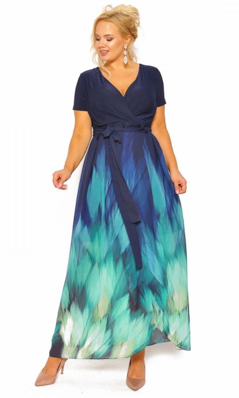 M&M - Dzianinowa sukienka maxi przewiązywana w pasie Model: WE-4692 - Rozmiar: 44(XXL)