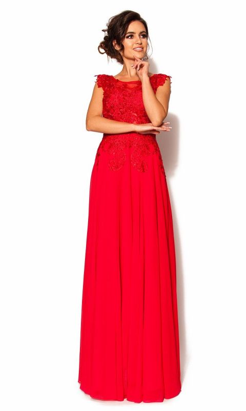 M&M - Efektowna sukienka maxi w kolorze czerwonym MODEL: PW-3933 - Rozmiar: 34(XS)