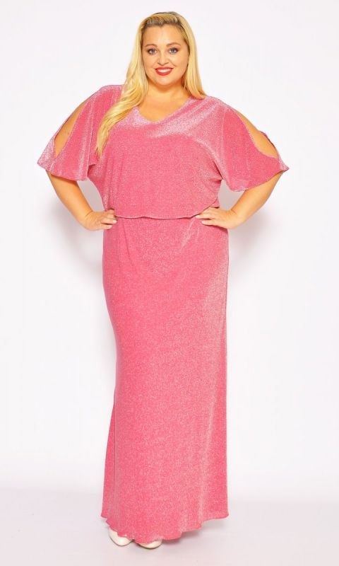 M&M - Efektowna sukienka z kopertowym dekoltem w kolorze RÓŻOWYM.MODEL:WE-7041 - Rozmiar: 46(XXXL)