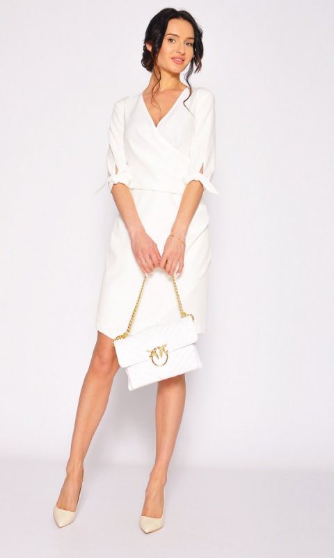 M&M - Elegancka biała sukienka z rękawkiem na każdą okazję. Model: ST-6454