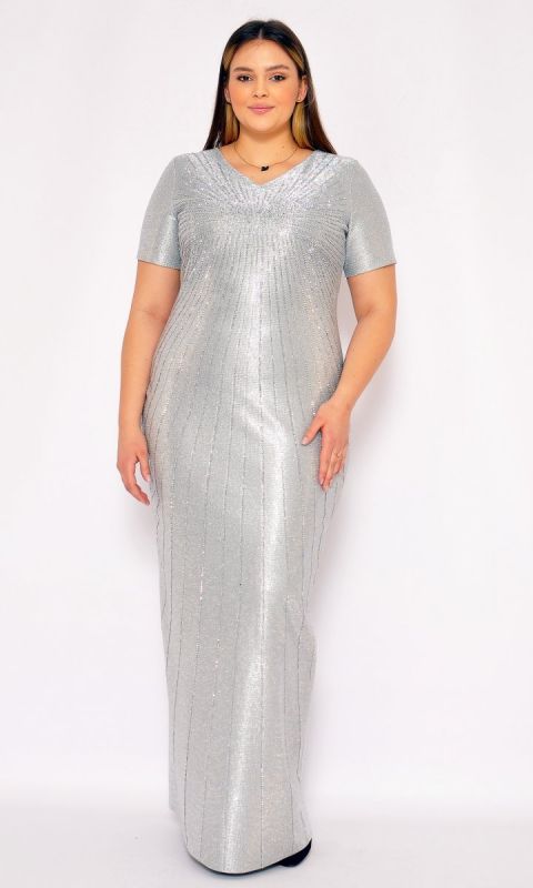 M&M - Elegancka prosta sukienka w kolorze srebrnym. MODEL: CU-6968 - Rozmiar: 44(XXL)