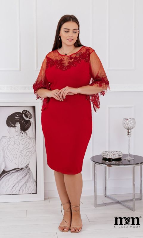 M&M - Elegancka sukienka midi z prostą spódnicą i szerokimi rękawkami Model: CU-4729 - Rozmiar: 42(XL)