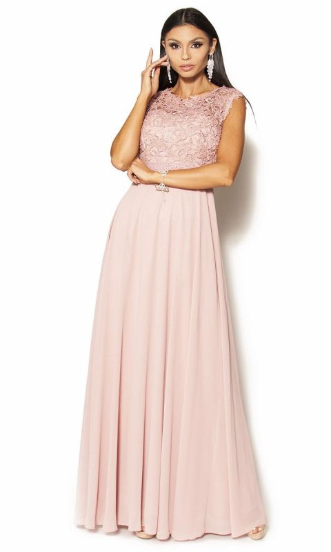 M&M - Elegancka sukienka z perełkami w kolorze brudnego różu Model:IP-3376 - Rozmiar: 36(S)