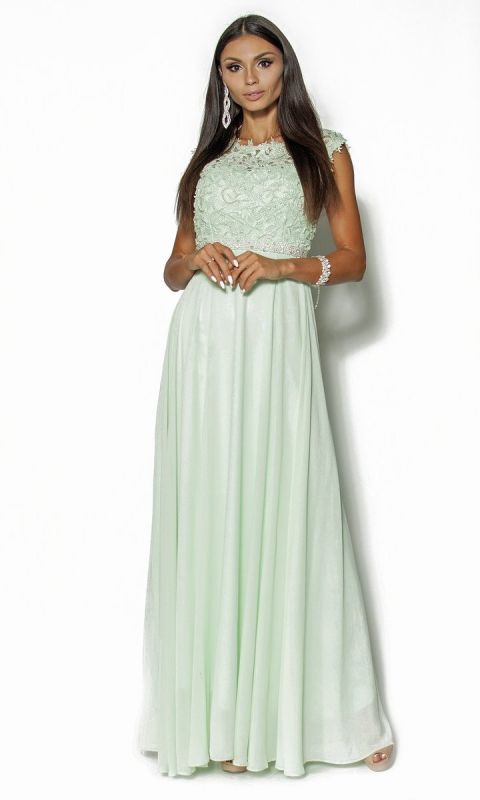 M&M - Elegancka sukienka z perełkami w kolorze pistacjowym Model:IP-3358 - Rozmiar: 36(S)
