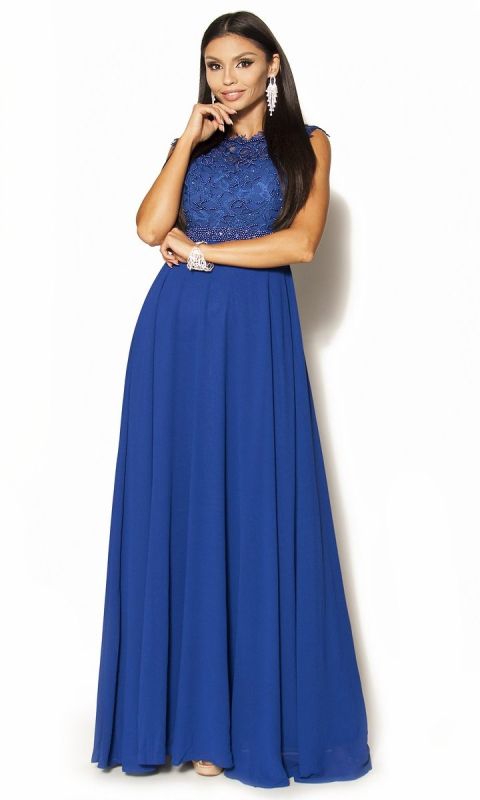 M&M - Elegancka sukienka z perełkami w kolorze szafirowym Model:IP-3375 - Rozmiar: 36(S)