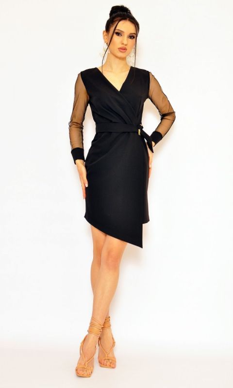 M&M - Elegancka sukienka ze złotą klamrą w kolorze czarnym. MODEL: MM-7258 - Rozmiar: 36(S)