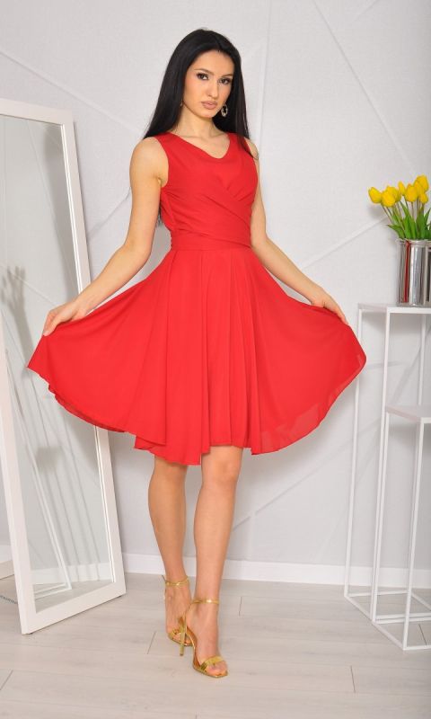 M&M - Rozkloszowana sukienka midi w kolorze CZERWONYM. MODEL:TES-7833 - Rozmiar: 34(XS)
