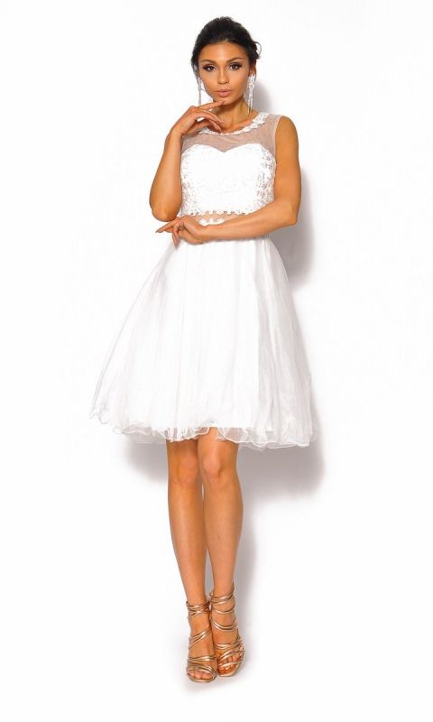 M&M - Rozkloszowana sukienka mini w kolorze białym Model: IP-4019 - Rozmiar: 36(S)