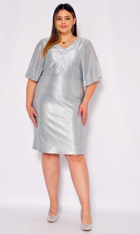 M&M - Srebrna sukienka z luźnym rozciętym rękawem Model: CU-4981 - Rozmiar: 44(XXL)