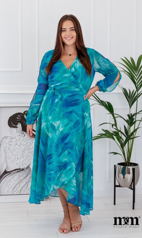 M&M - Sukienka maxi wiązana w kolorze zielono-niebieskim. MODEL: KM-7495 - Rozmiar: 36(S)