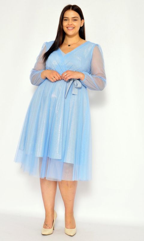 M&M - Sukienka midi tiulowa w kolorze błękitnym. MODEL:DV-7466 - Rozmiar: 38(M)