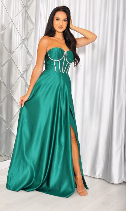 M&M - Sukienka satynowa w kolorze zielonym. MODEL:IP-8372 - Rozmiar: 36(S)