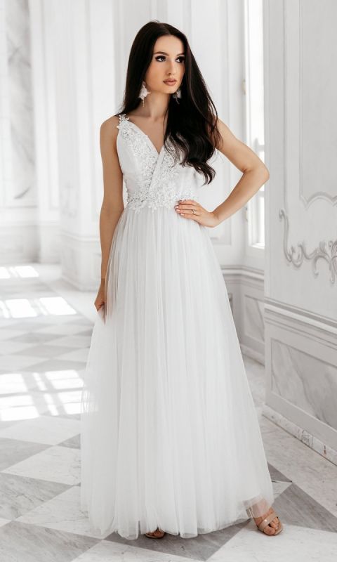 M&M - Sukienka z dekoltem w serek na cienkich ramiączkach MODEL:PW-6428 - Rozmiar: 34(XS)