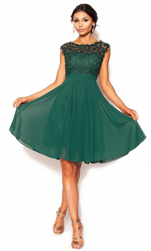 M&M - Zwiewna sukienka w kolorze  butelkowej zieleni. Model: IP-3811 - Rozmiar: 36(S)