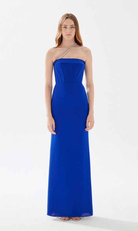 Minimalistyczna suknia wieczorowa - niebieska _34