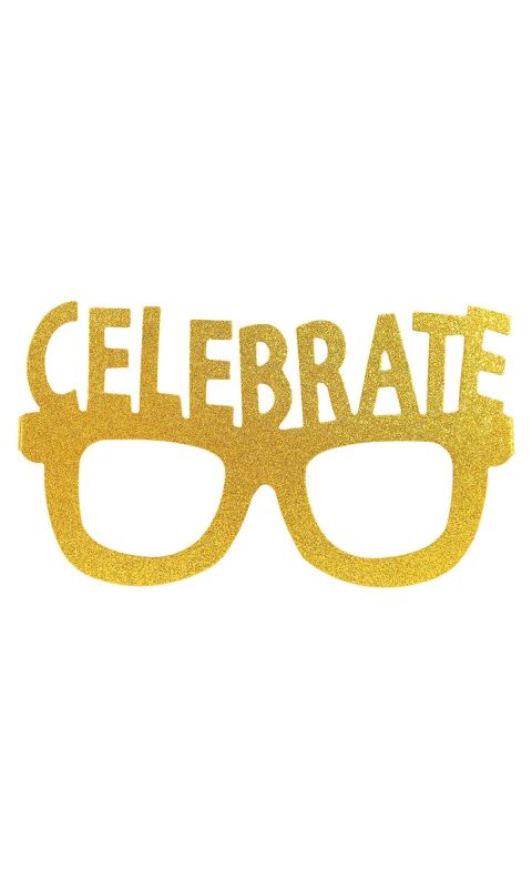 Okulary papierowe brokatowe złote "Celebrate", 4 szt.