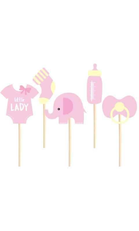 Pikery na Baby Shower dla dziewczynki różowy słonik, 5 szt.