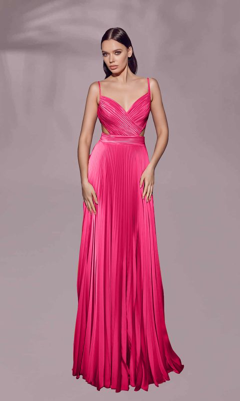 Plisowana sukienka wieczorowa w kolorze różowym _34