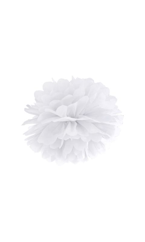 Pompon bibułowy biały, 35 cm