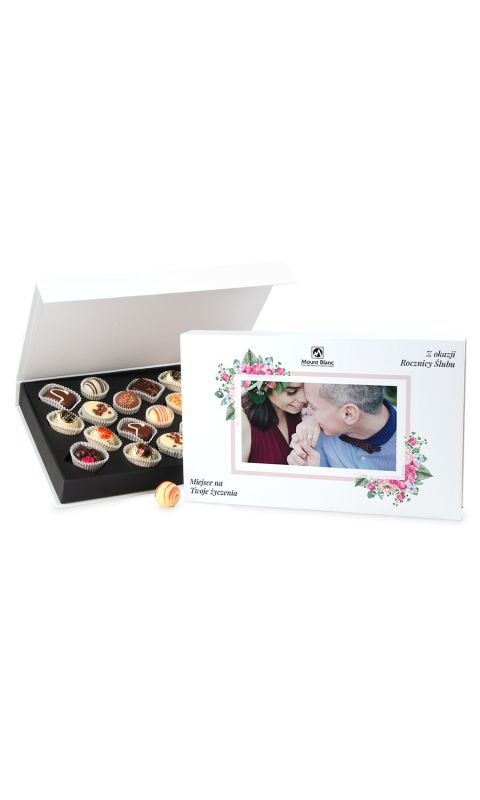 Prezent Chocolate Box White z Twoim zdjęciem i życzeniami na rocznicę ślubu