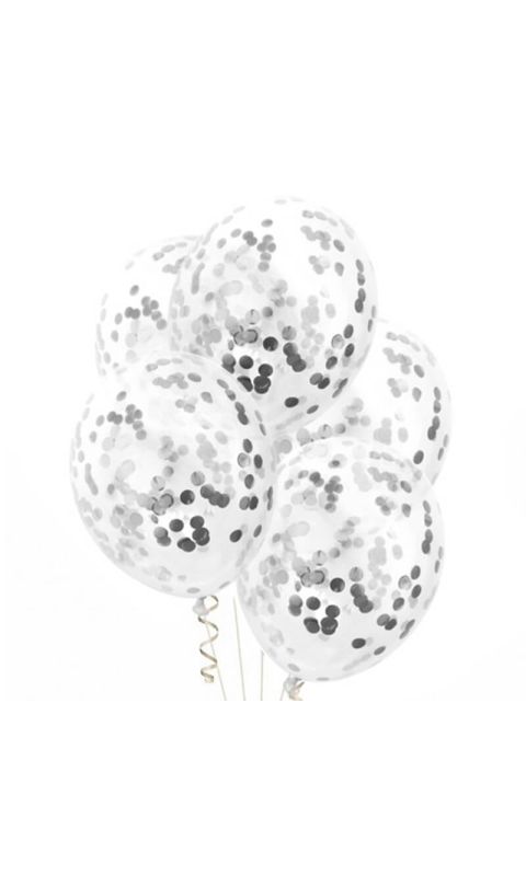 Przezroczyste balony ze srebrnym konfetti, 30 cm 3 szt.
