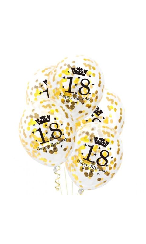 Przezroczyste balony ze złotym konfetti 18 urodziny, 30 cm 3 szt.