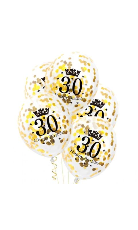 Przezroczyste balony ze złotym konfetti 30 urodziny, 30 cm 3 szt.
