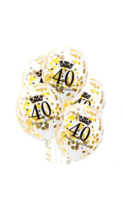 Przezroczyste balony ze złotym konfetti 40 urodziny, 30 cm 3 szt.