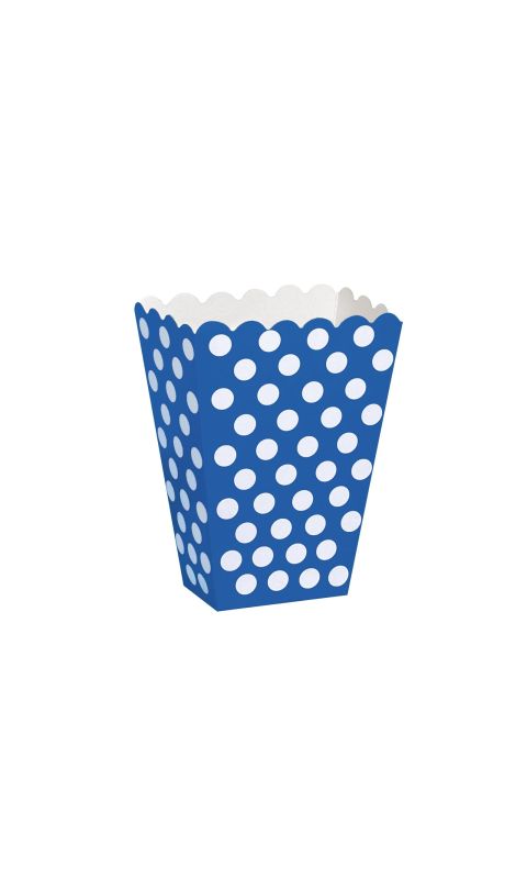 Pudełka na popcorn niebieskie granatowe w białe kropki, 8 szt.