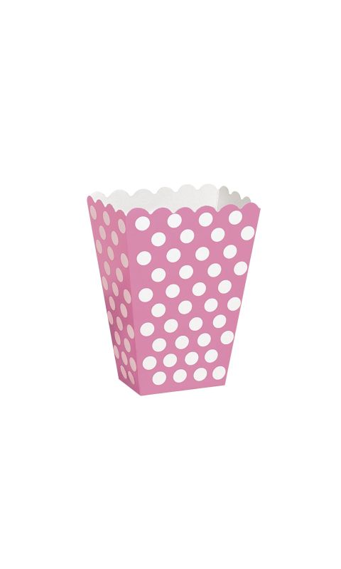 Pudełka na popcorn różowe w białe kropki, 8 szt.