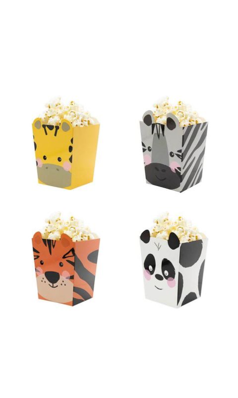 Pudełka na popcorn zwierzęta zoo safari, 4 szt.