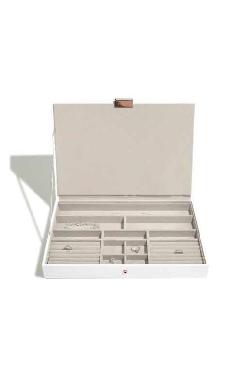 Pudełko na biżuterię z pokrywką pojedyncze (białe + różowe złoto) Supersize Stackers