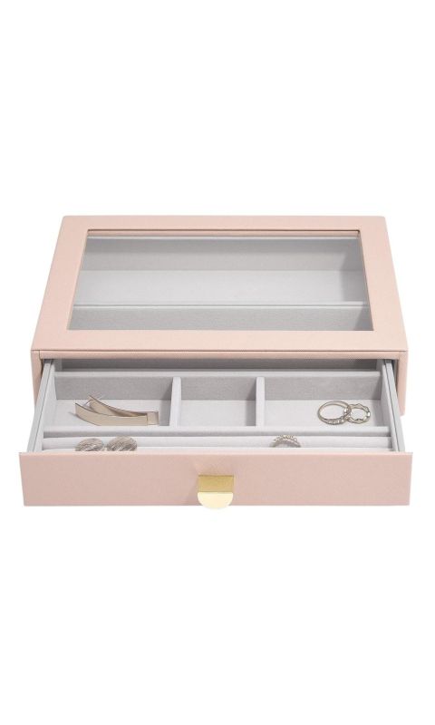 Pudełko na biżuterię z szufladką i okienkiem (różowe) Classic Stackers
