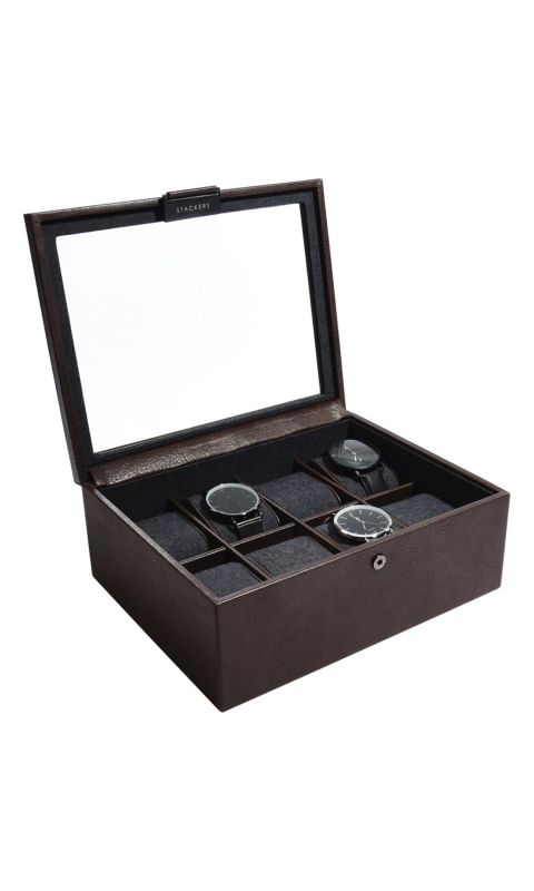 Pudełko z pokrywką na 8 zegarków (brązowe) Classic Stackers