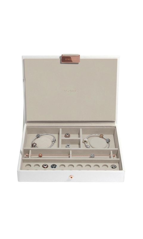 Pudełko z pokrywką na bransoletki charms białe + różowe złoto Classic Stackers