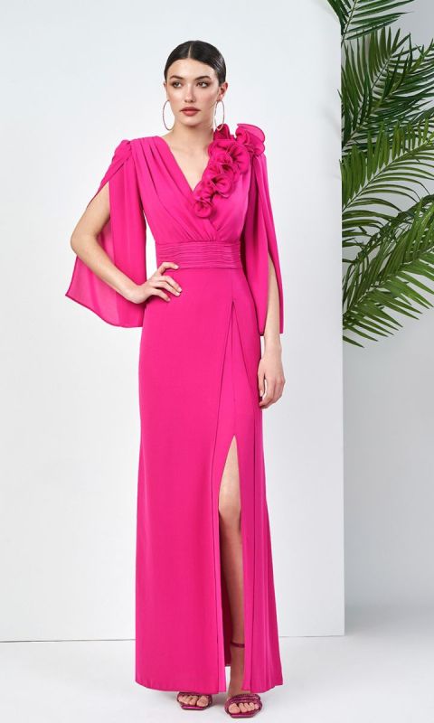 Różowa suknia wieczorowa maxi z kwiatową aplikacją _34