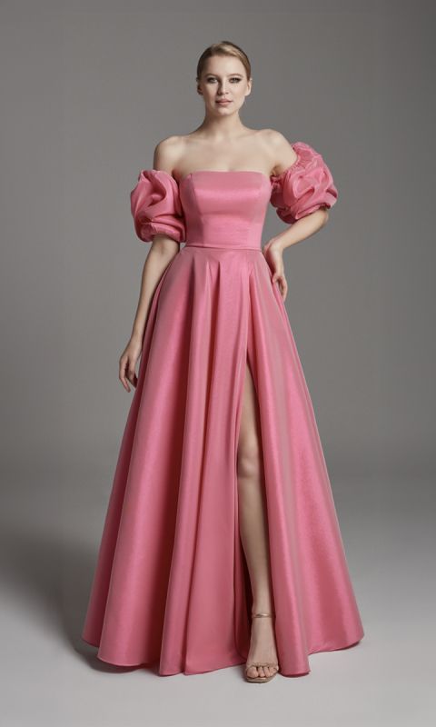 Różowa suknia wieczorowa z doczepianymi rękawkami _34