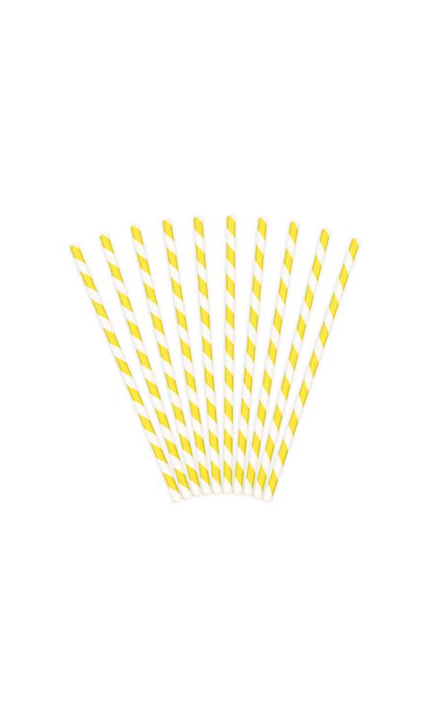 Słomki papierowe żółto białe paski, 19,5 cm