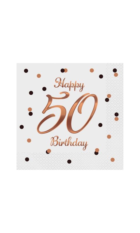 Serwetki Happy 50 Birthday urodziny białe, 20 szt.