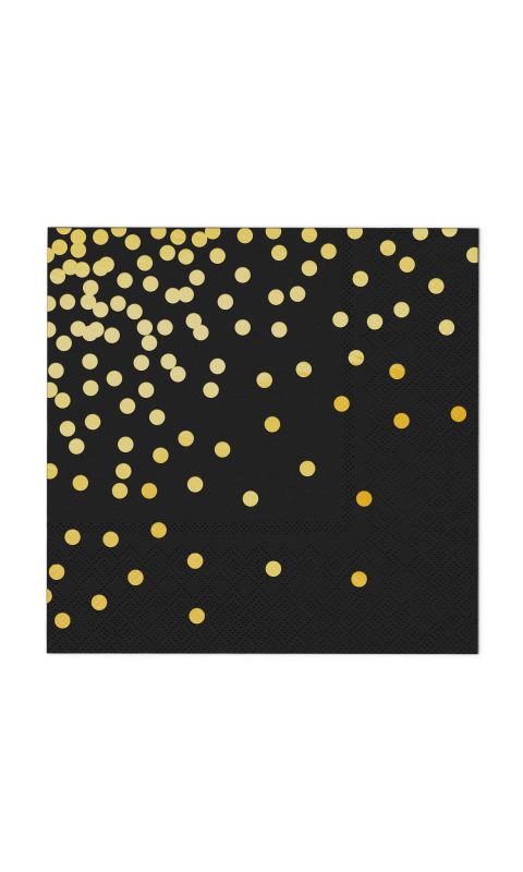 Serwetki czarne w złote kropki, 33x33 cm (1 op. / 10 szt.)