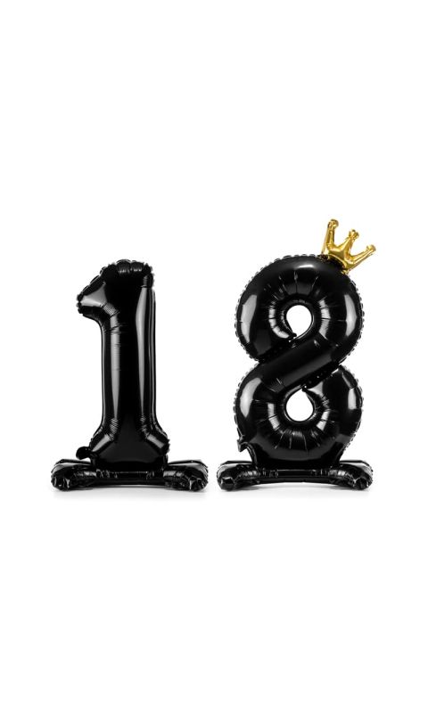 Stojące balony liczba 18 z koroną czarny, 84 cm