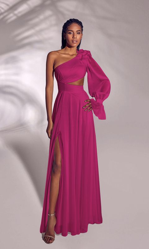 Suknia wieczorowa z ozdobnym rękawem - różowy _XS