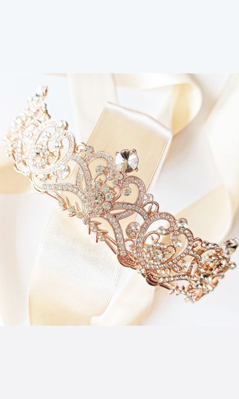 TIARA diadem korona rose gold z listkami ELEGANCKA wyjątkowa ROYAL wedding