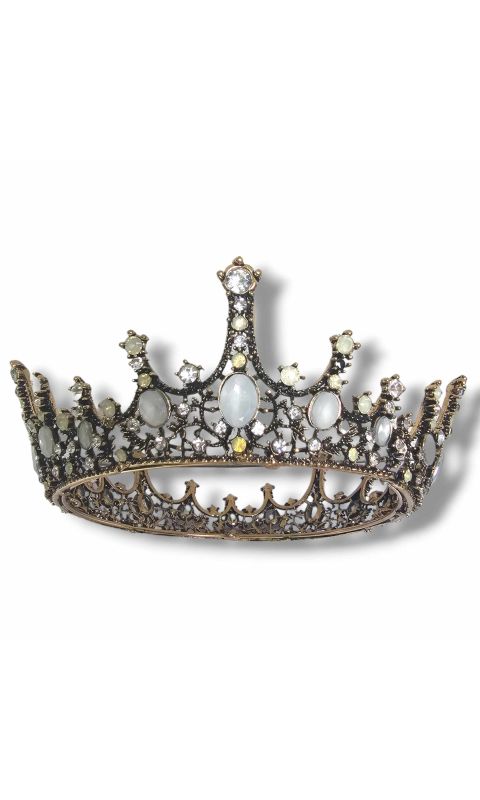Tiara, diadem, korona królewska w kolorze starego złota, z cyrkoniami
