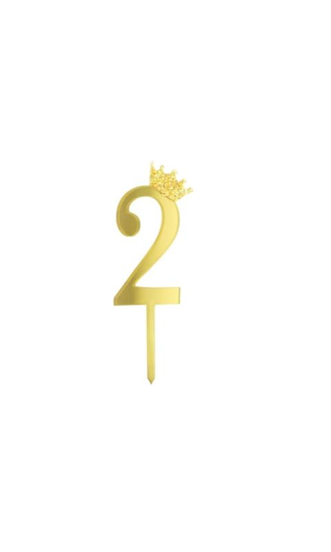 Topper na tort cyfra "2" z koroną, złoty