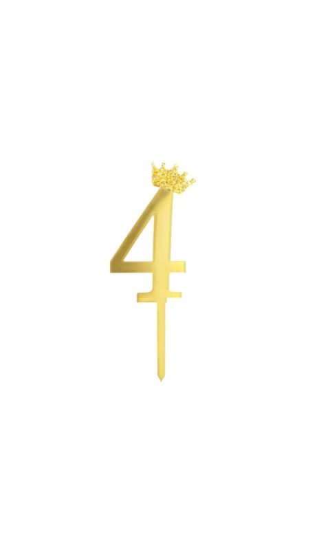 Topper na tort cyfra "4" z koroną, złoty