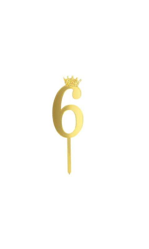 Topper na tort cyfra "6" z koroną, złoty